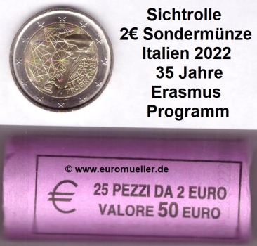Rolle 2 Euro Sondermünze Italien 2022 Erasmus